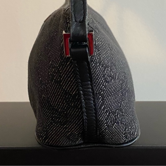 Authentic Vintage GUCCI Logos GG Pattern Canvas/Leather Boat Pochette Black - Picture 8 of 15